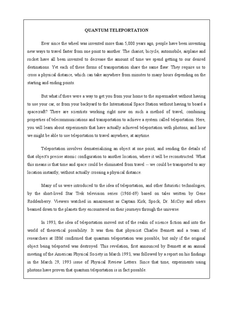 Quantum Teleportation | PDF | Business