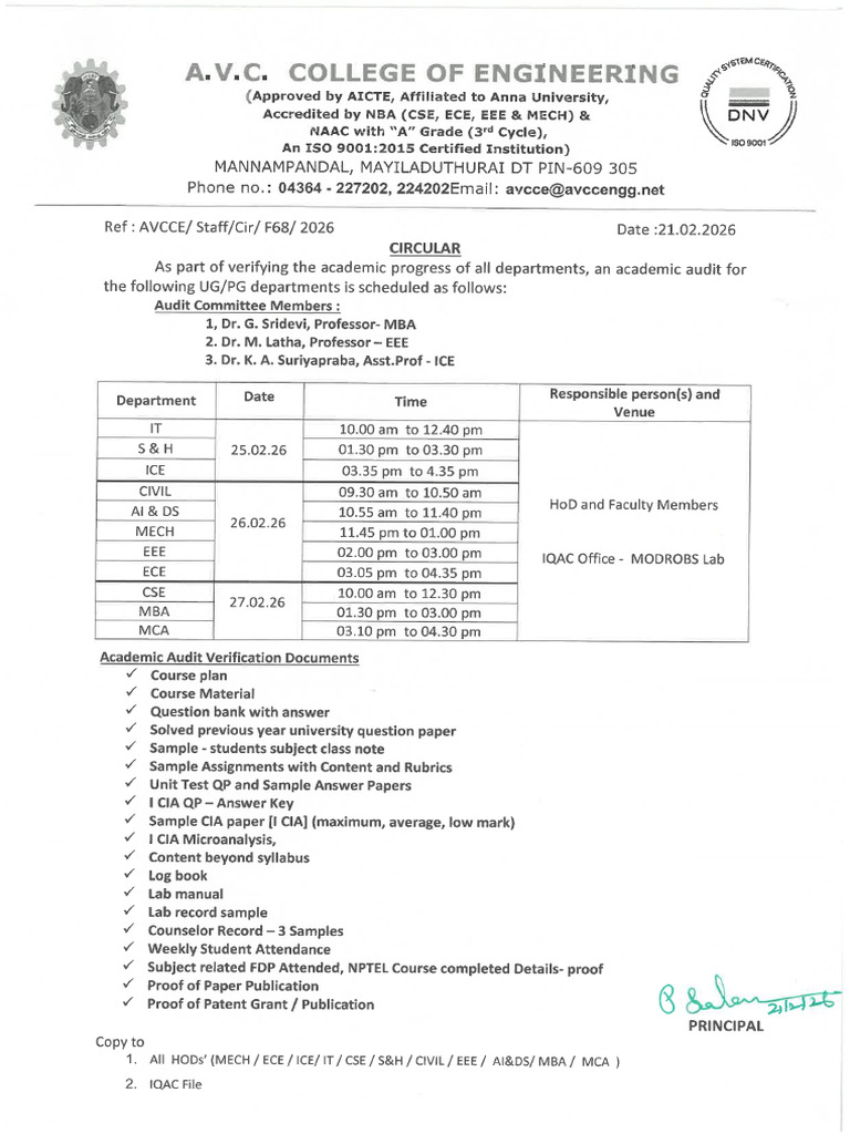 Academic Audit Circular | PDF
