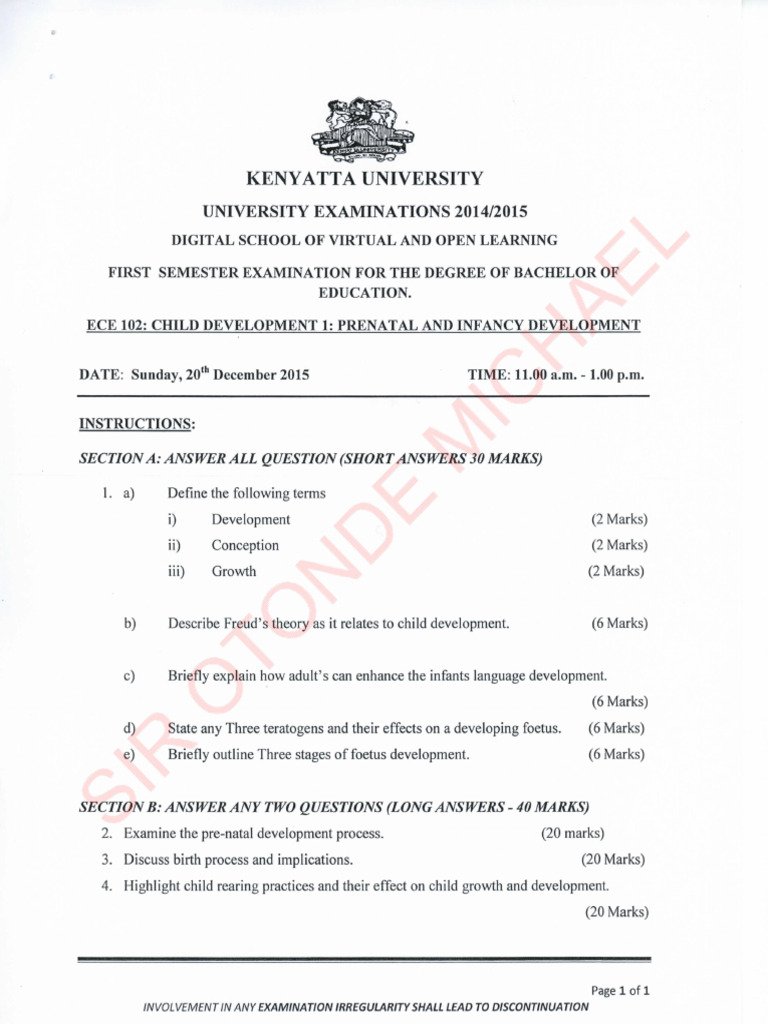 Ece102past Paper by Sir Otonde Michael | PDF | Child Development ...