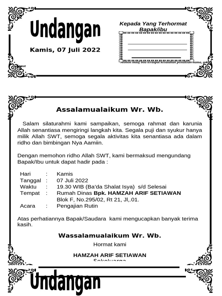 Bagi Undangan RT 21 | PDF