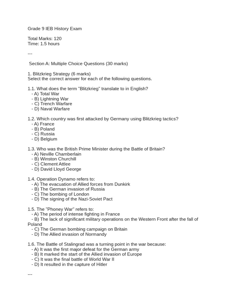 Grade 9 IEB History Exam Sample | PDF | North African Campaign | Allies ...