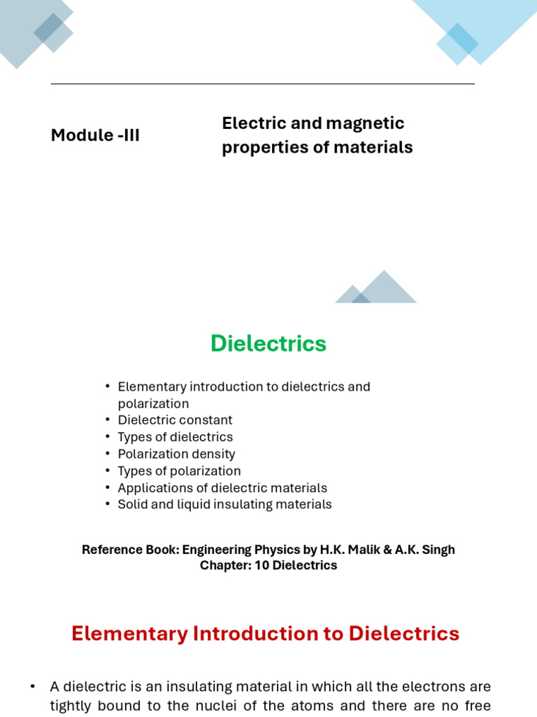 Module 3 - Electric and Magnetic Properties of Materials | PDF ...