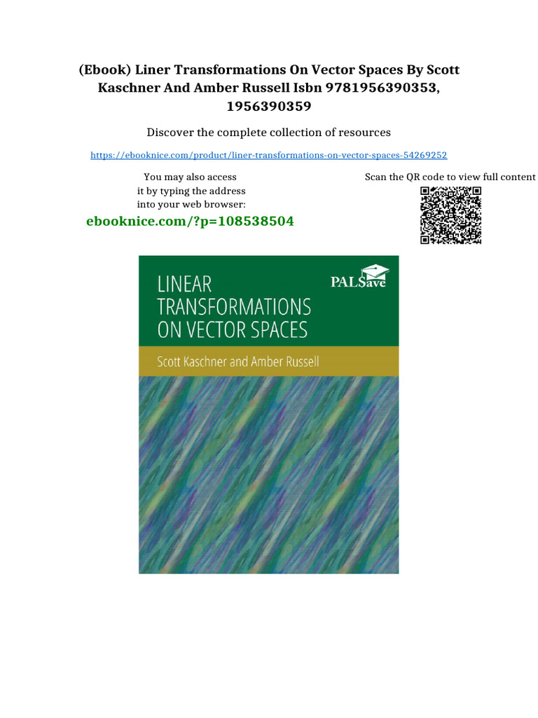 (Ebook) Liner Transformations On Vector Spaces by Scott Kaschner and ...