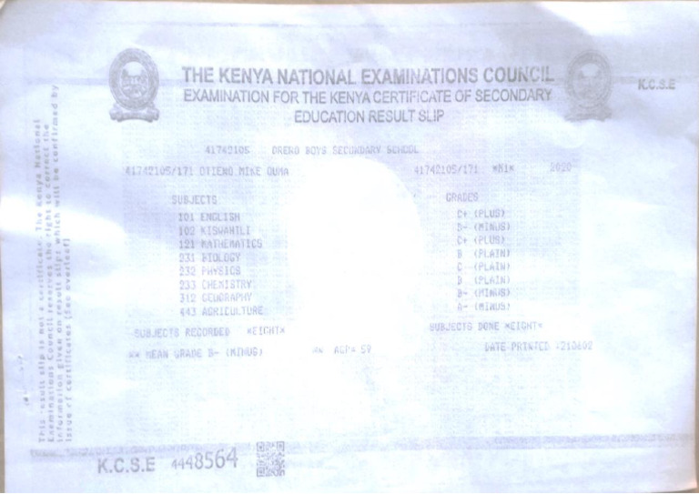 High School Resultslip - 081854 | PDF