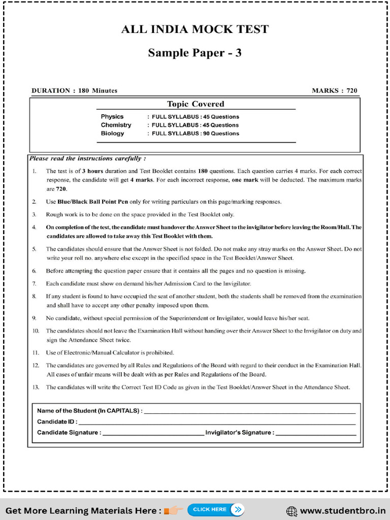 6942a73613352 - Sample Paper - 3 PDF | PDF