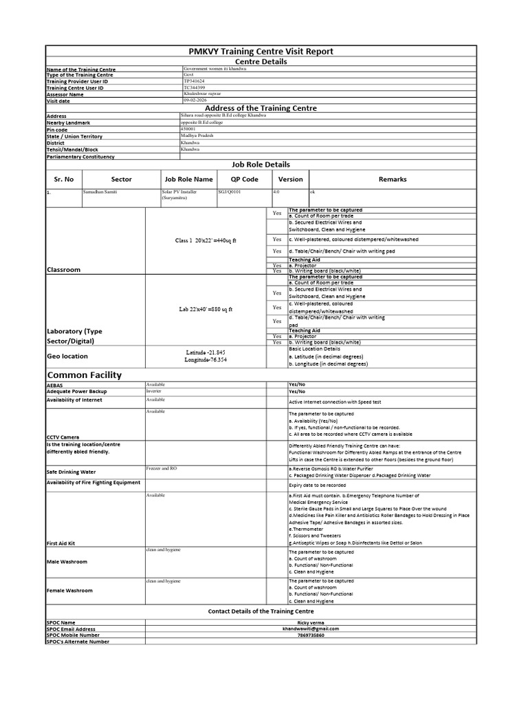 Centre Inspection Report | PDF | Photovoltaic System | Bathroom