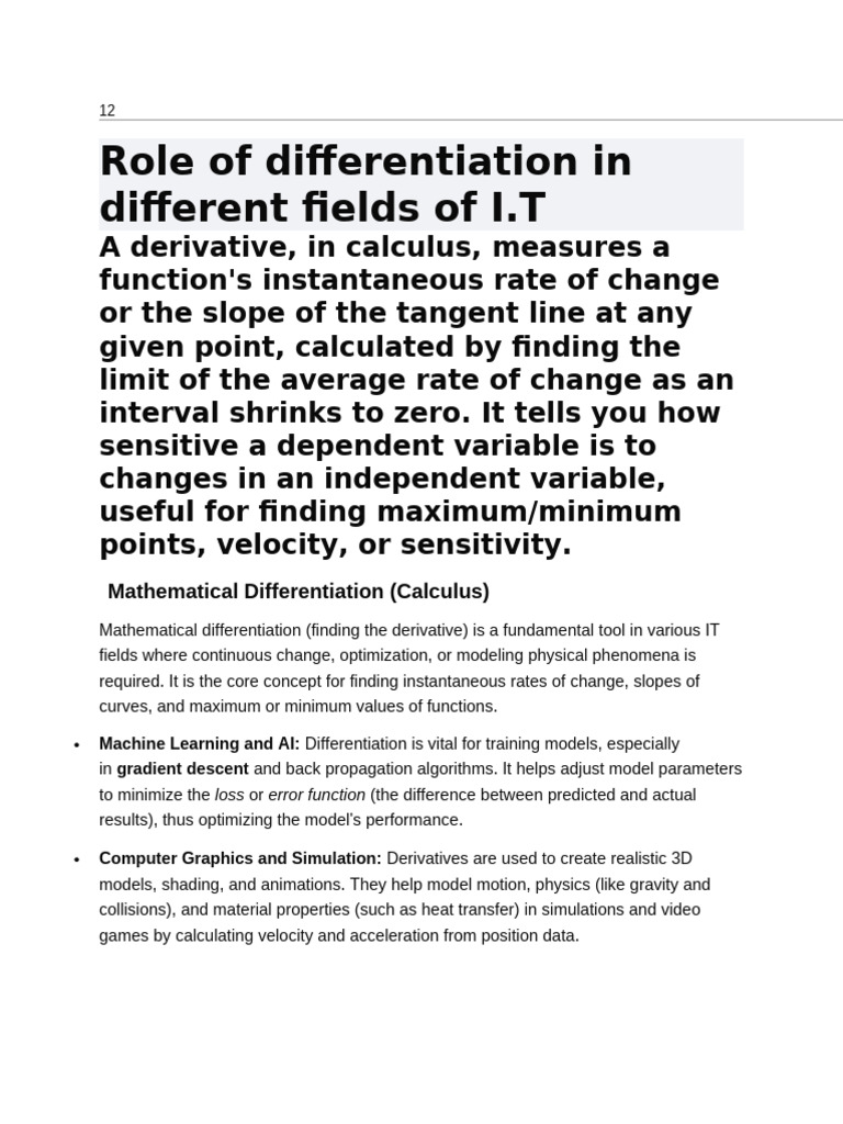 Role of Differentiation in Different Fields of I | PDF | Derivative ...