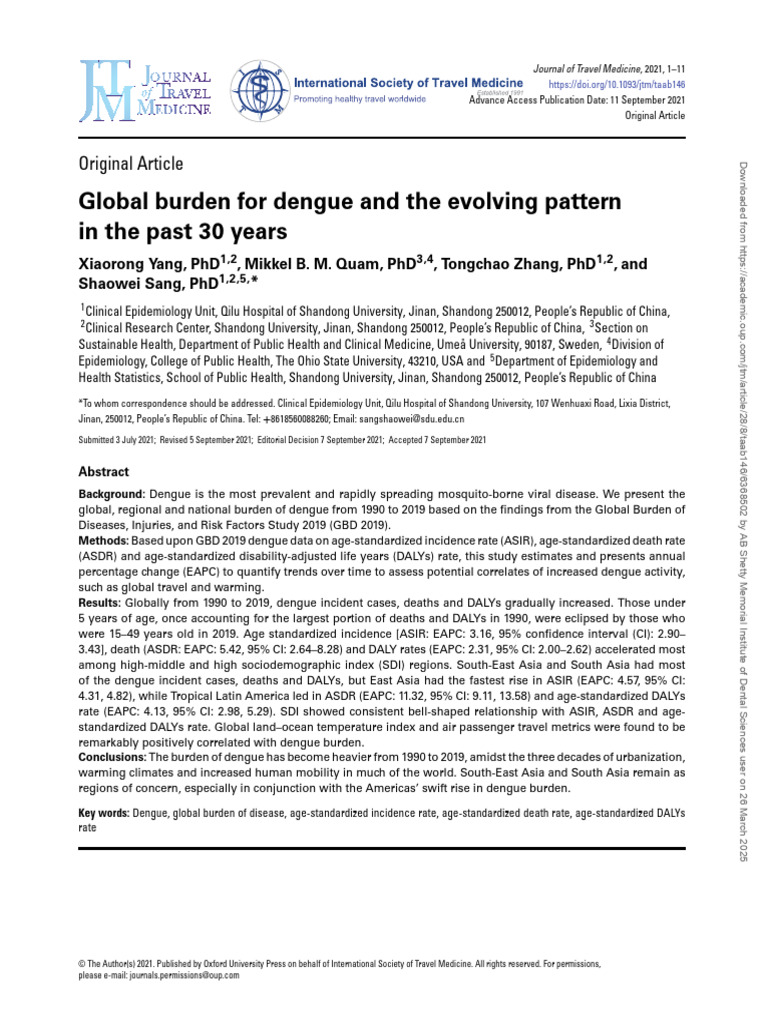 Global Burden of Dengue | PDF | Infection | Mosquito