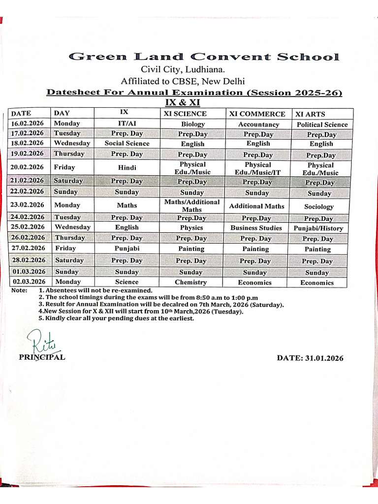 Final Datesheet IX and XI | PDF