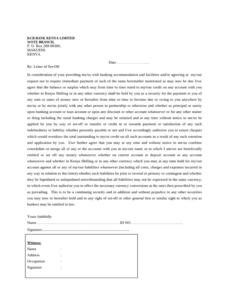 Letter of Set-Off... | PDF | Banks | Payments