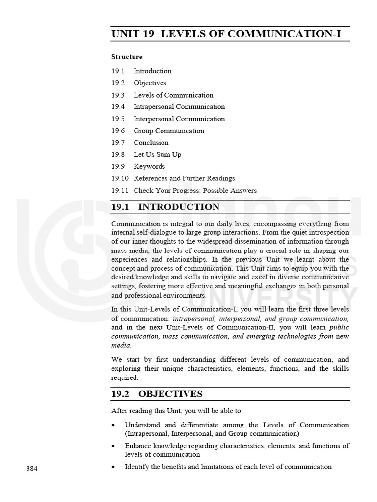 Unit-1 Levels of Communication | PDF | Communication | Interpersonal ...