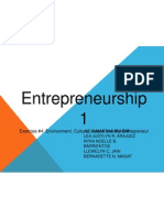 Entrepreneurship 1: Exercise #4: Environment, Cultural Values and The Entrepreneur