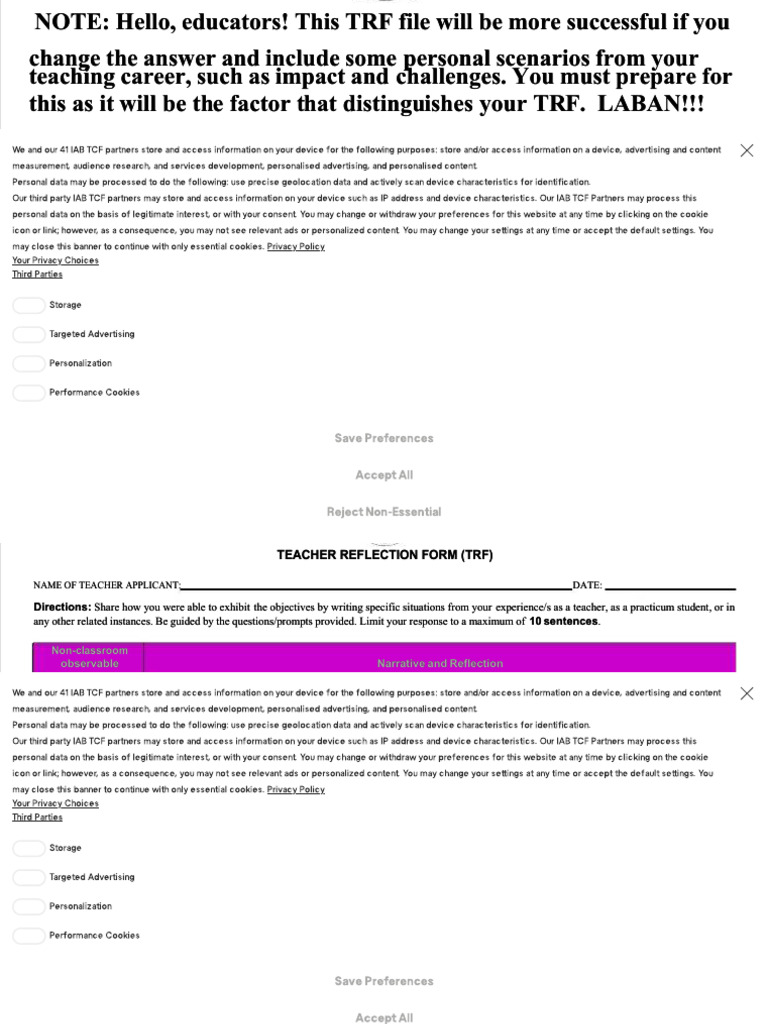 PDF Teacher Reflection Form TRF Compress | PDF | Differentiated ...