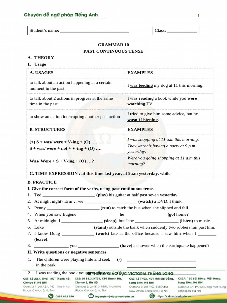 2526 Esl Grammar Topic 10 Past Continuous Tense Part 1 | PDF ...
