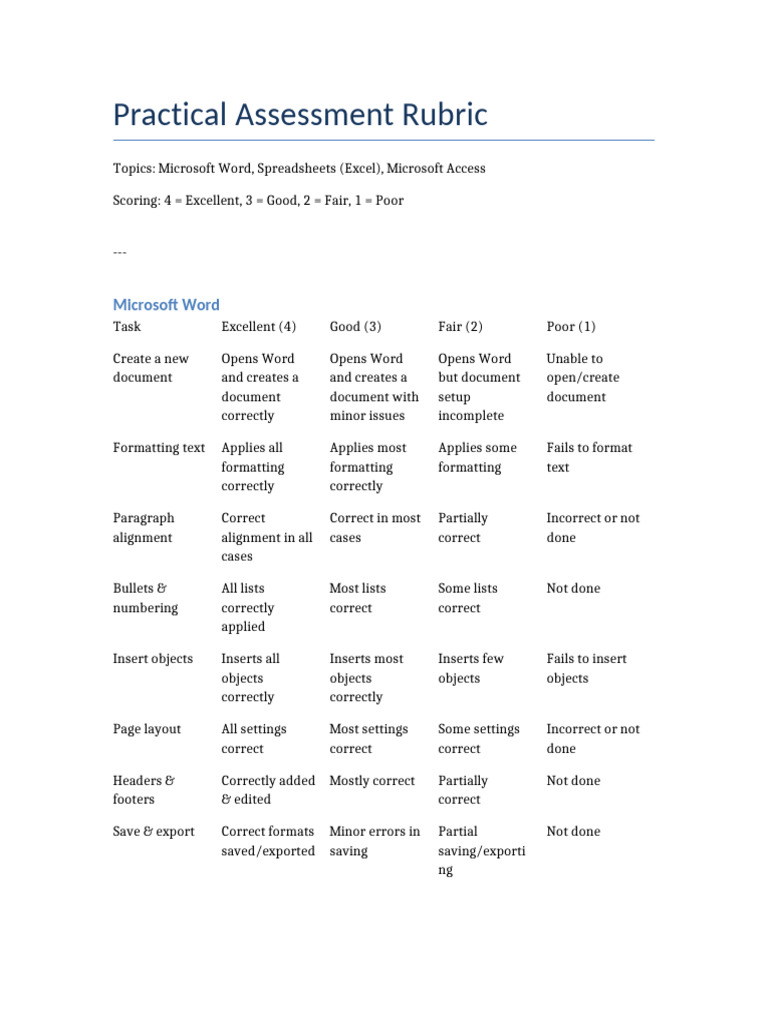 Practical Assessment Rubric | PDF | Microsoft Excel | Databases