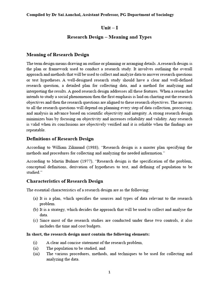 Unit I Research Design - Meaning and Types | PDF | Quantitative ...