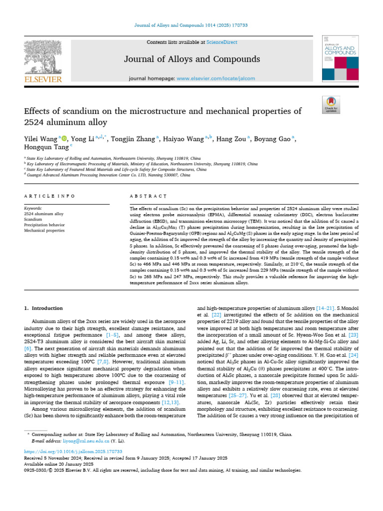 Effects of Scandium On The Microstructure and Mechanical Properties of ...
