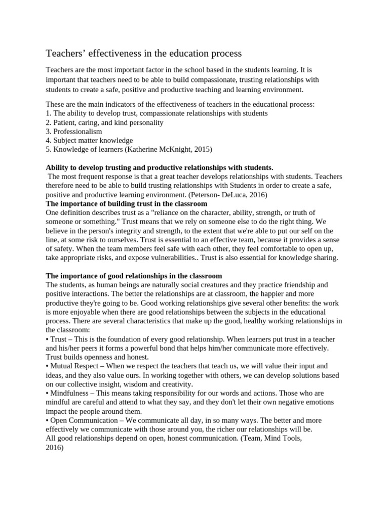 1a. Teacher Effectiveness in Teacher Consider | PDF | Teachers | Learning