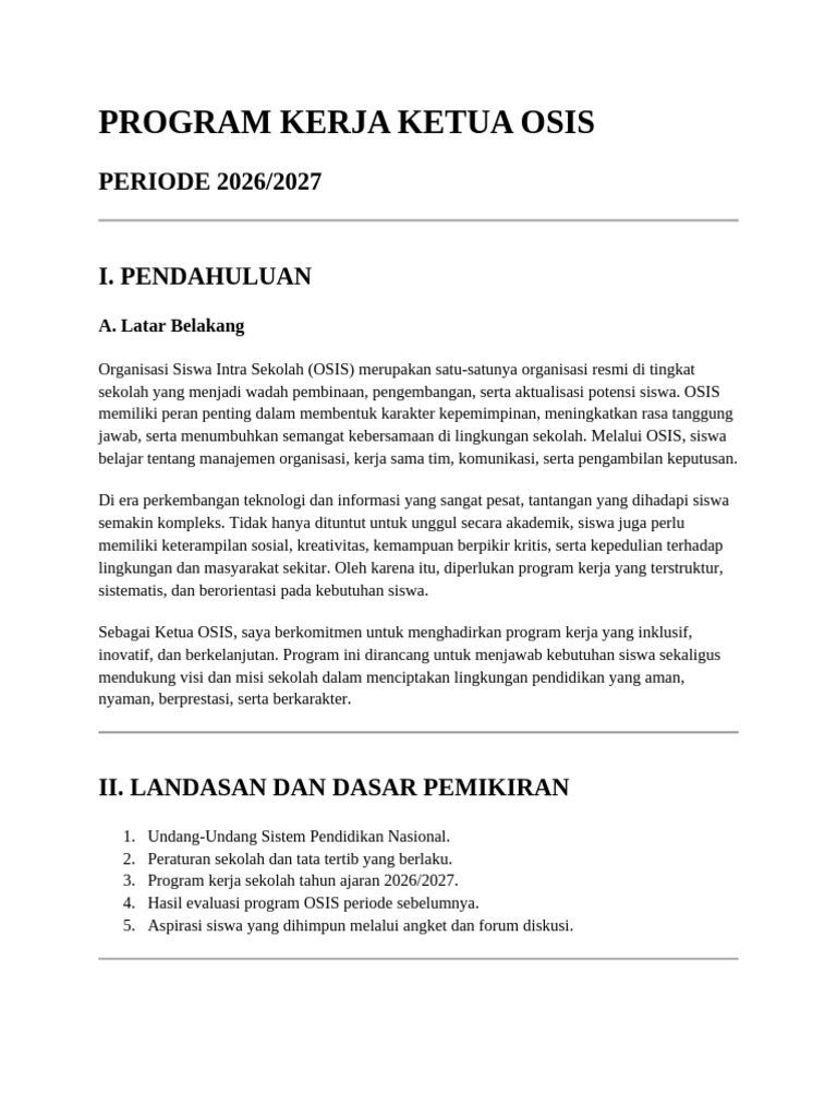 Contoh File Program Kerja Ketua Osis 2026 Lengkap | PDF