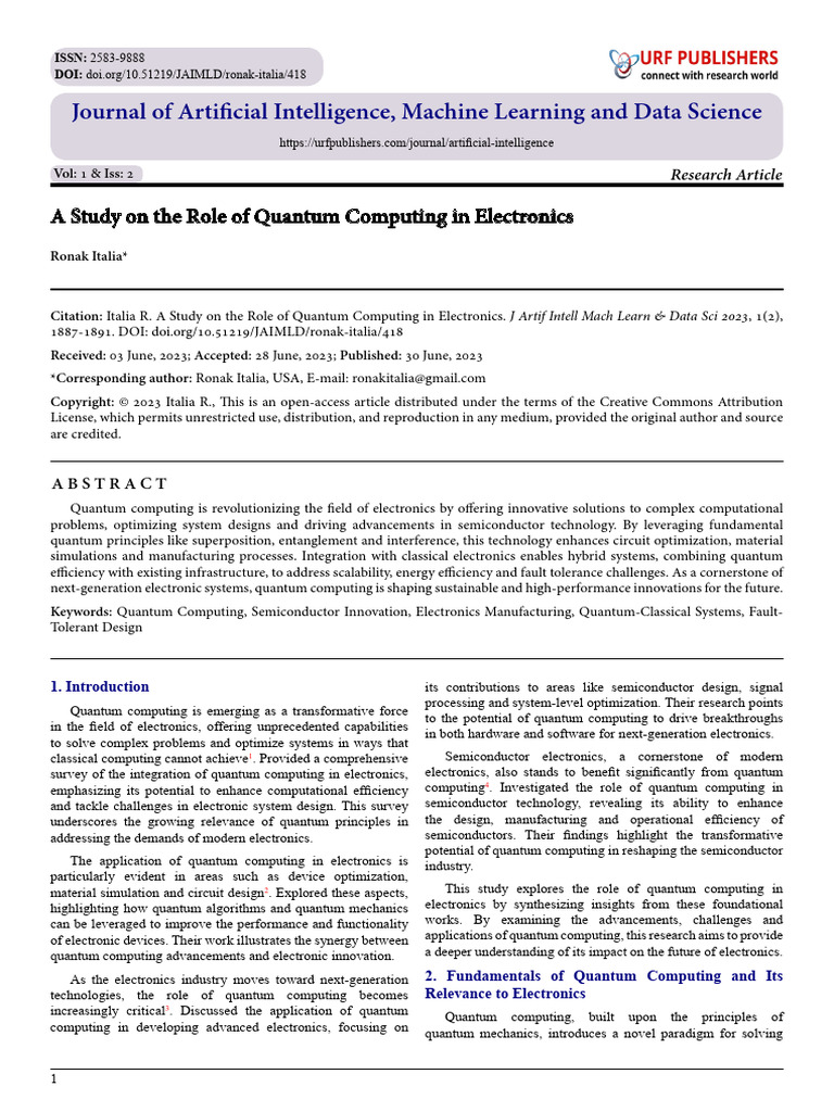 A Study On The Role of Quantum Computing in Electronics | PDF | Quantum ...