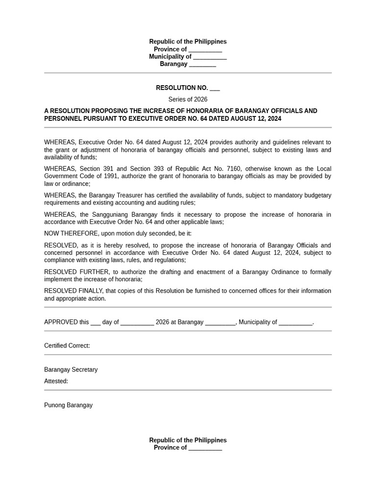 Resolution Barangay Ordinance Certification Sample Only | PDF ...