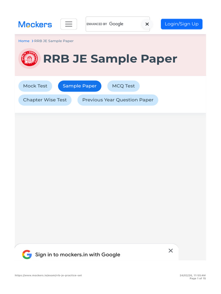 RRB JE Sample Paper 2026 With Solutions Online Available | PDF
