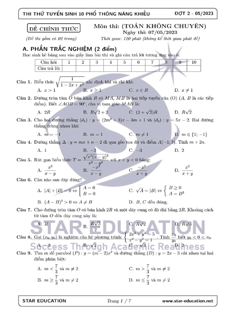 Thi Thu Toan Dot 2 2023 | PDF