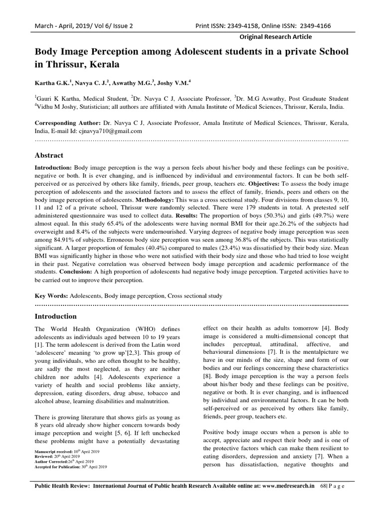 Body Image Perception Kerela | PDF | Body Image | Body Mass Index