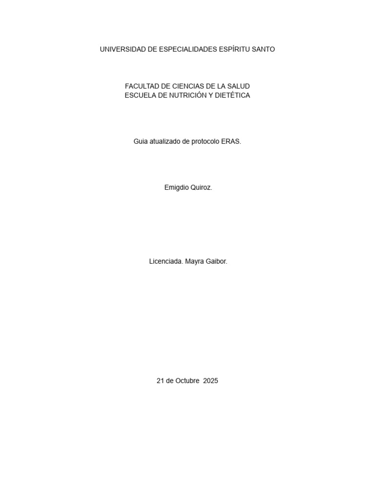 Protocolo ERAS. | PDF | Nutrición | Dieta y nutrición
