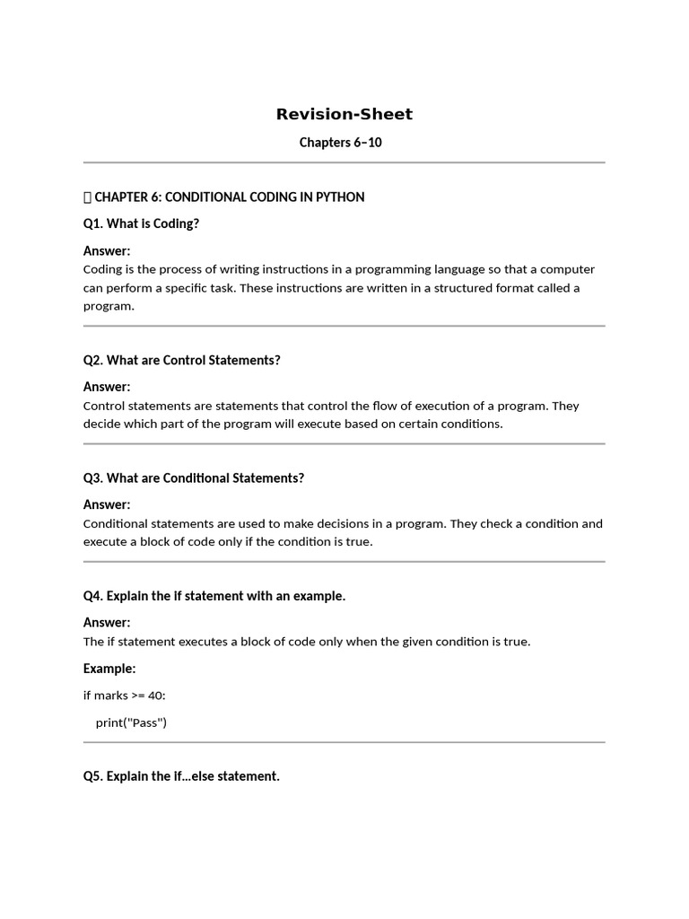 Revision Sheet 7 Computer Science | PDF | Html | Mobile App