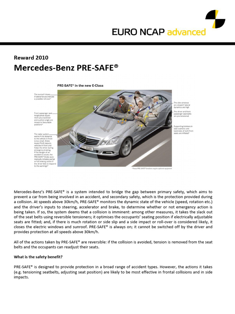 2010 Mercedes Benz Pre Safe | PDF | Traffic Collision | Seat Belt