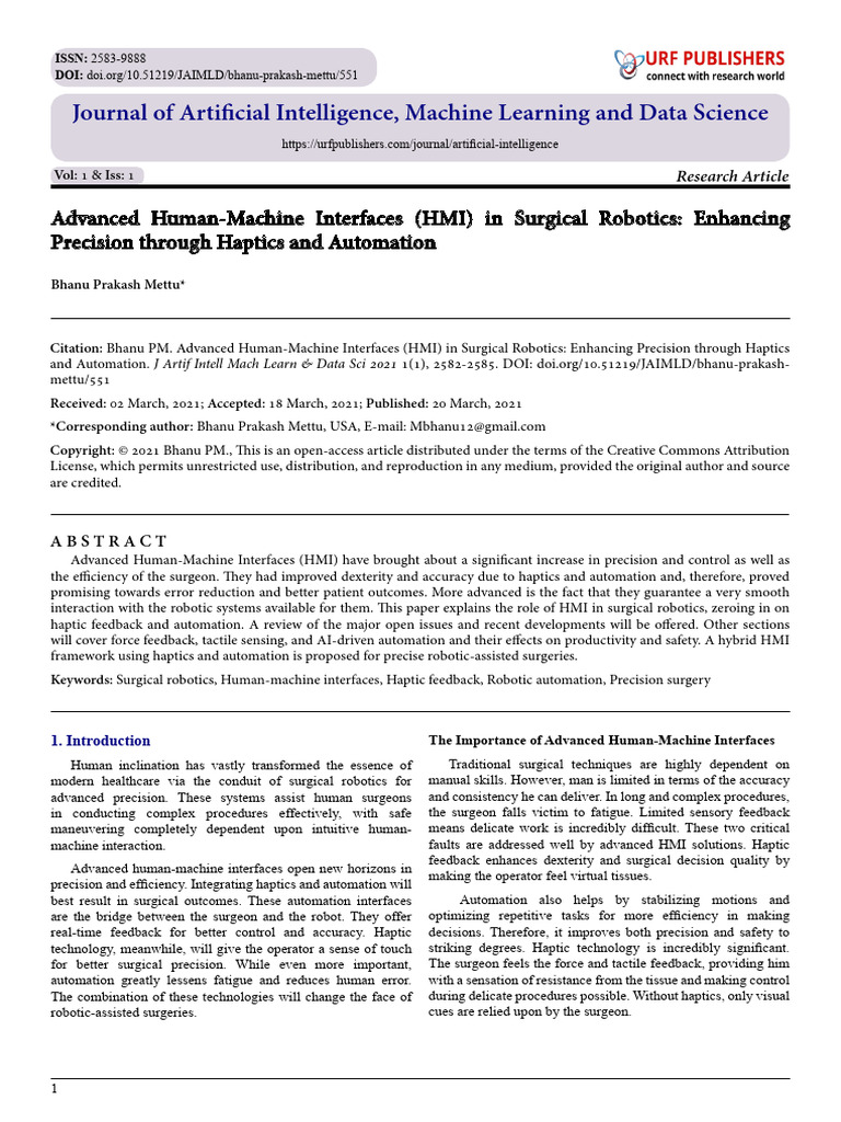 Advanced Human-Machine Interfaces (HMI) in Surgical Robotics: Enhancing ...