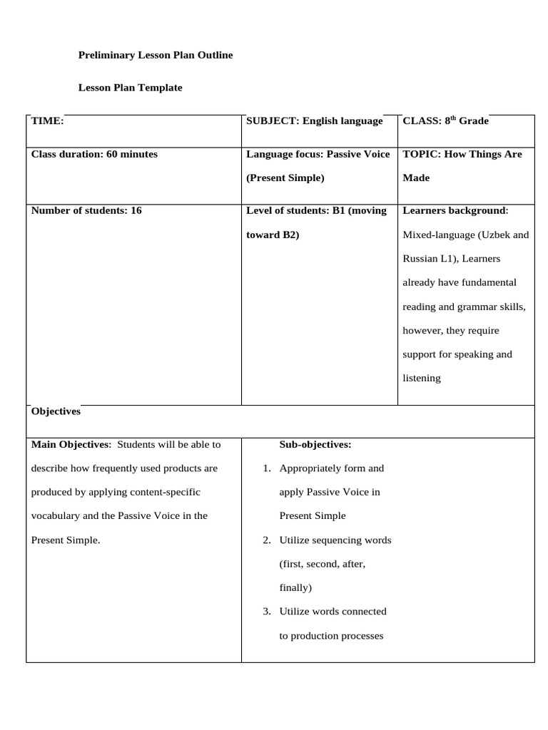 Revised Lesson Plan TBLT | PDF | Lesson Plan | Vocabulary