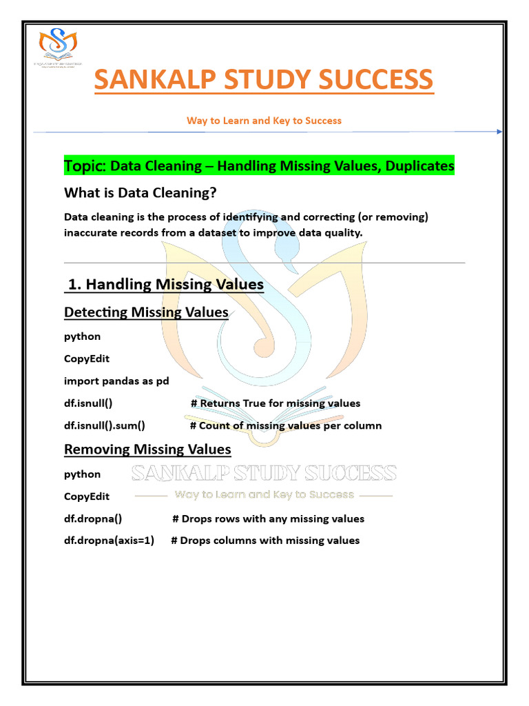 15.python Data Cleaning Handling Missing Values, Duplicates | PDF