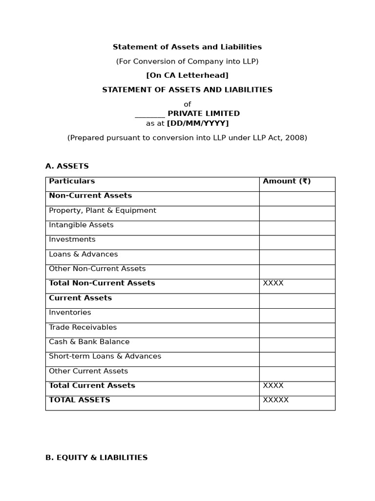 Format Statement of Assets and Liabilities | PDF