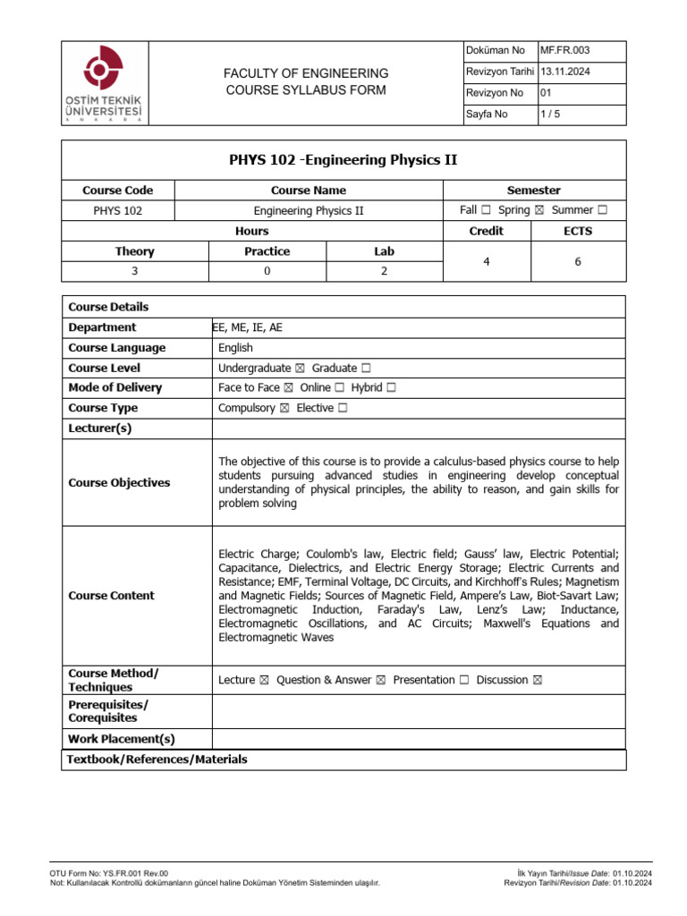 PHYS102 Engineering Physics 2 | PDF | Inductance | Electric Field