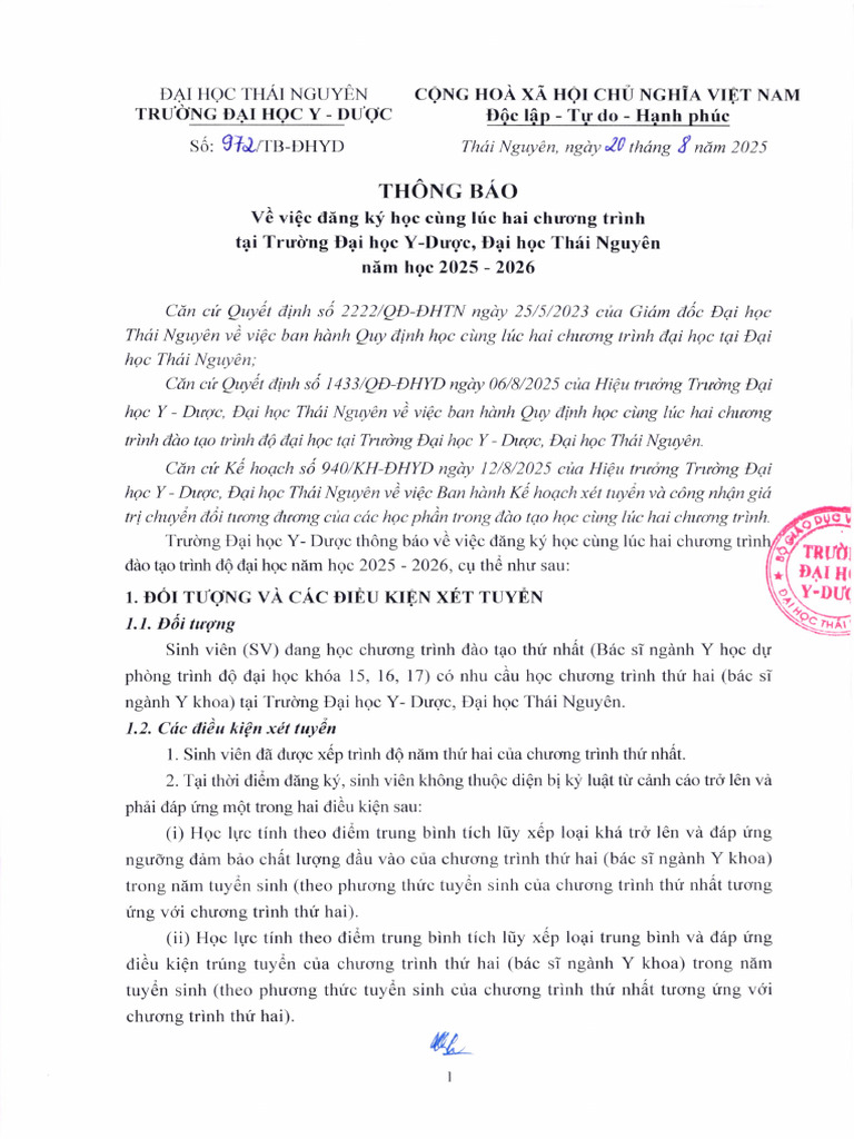972 Thong Bao Dang Ky Hoc Cung Luc Hai Chuong Trinh Tai Truong DHYD ...