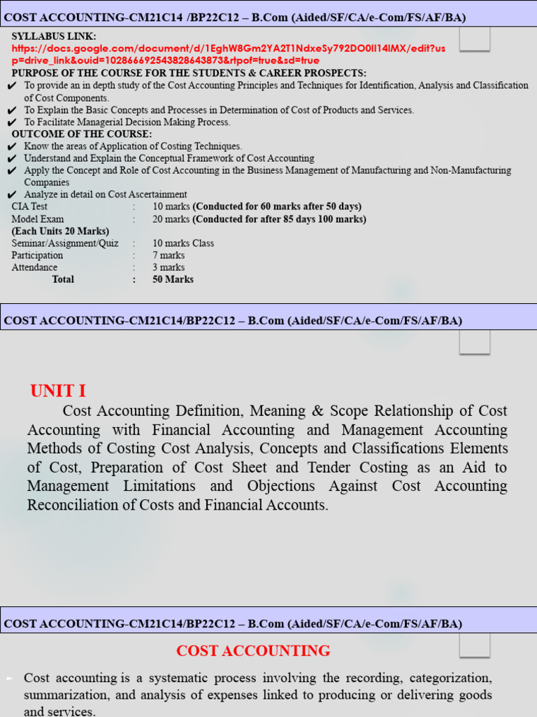Unit I | PDF | Cost Accounting | Management Accounting