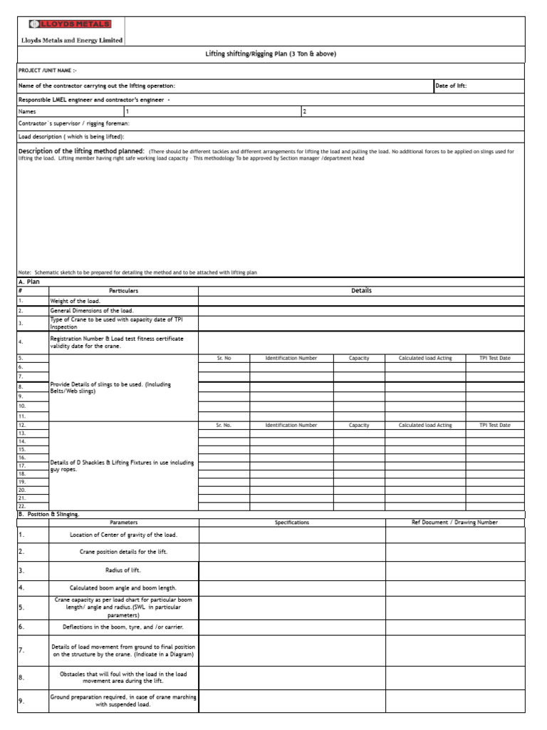 Lifting Shifting - Rigging Plan (3 Ton & Above) .XLSX - Google Sheets ...