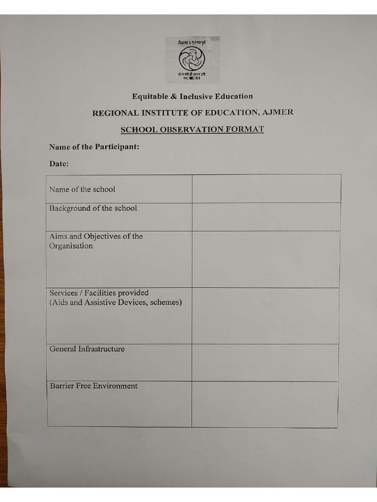 School Observation Format | PDF