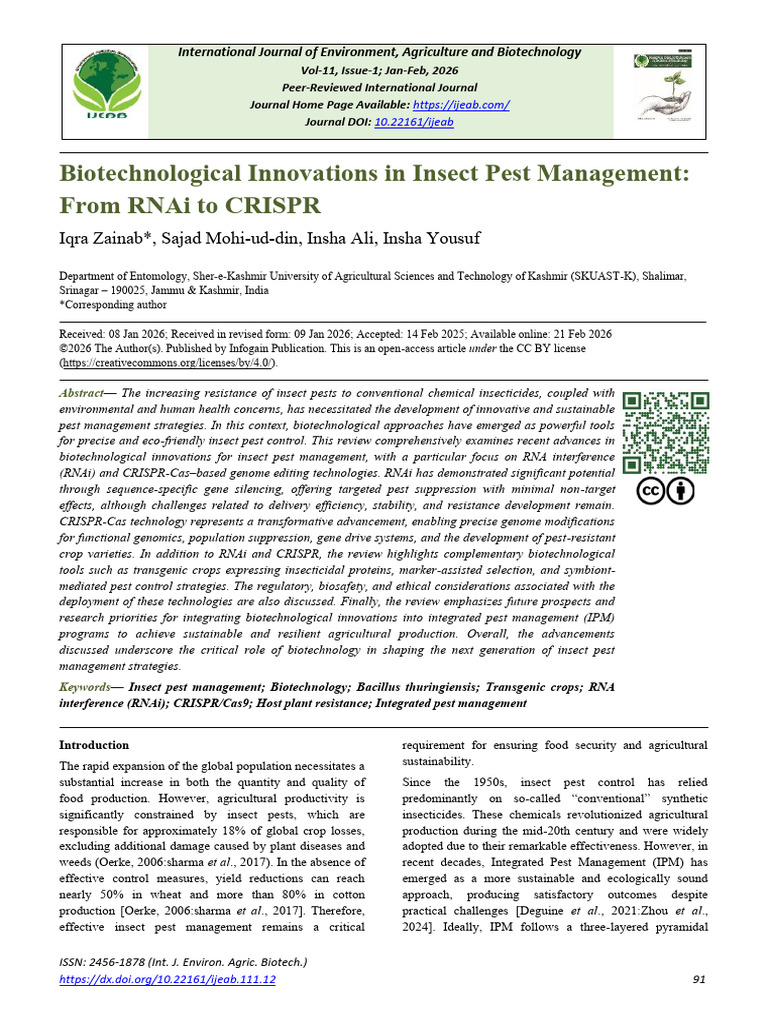 Biotechnological Innovations in Insect Pest Management: From RNAi To ...