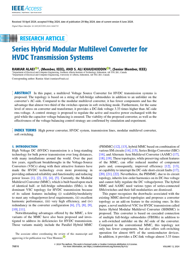 Series Hybrid Modular Multilevel Converter For HVDC Transmission ...