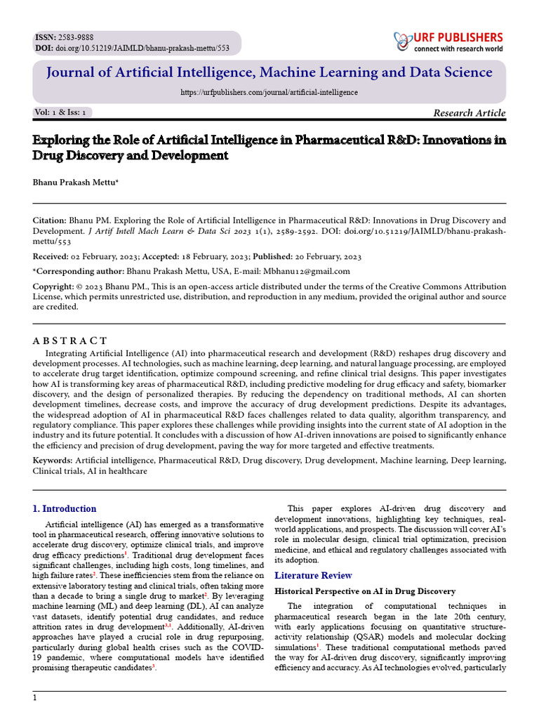 Exploring The Role of Artificial Intelligence in Pharmaceutical R&D ...