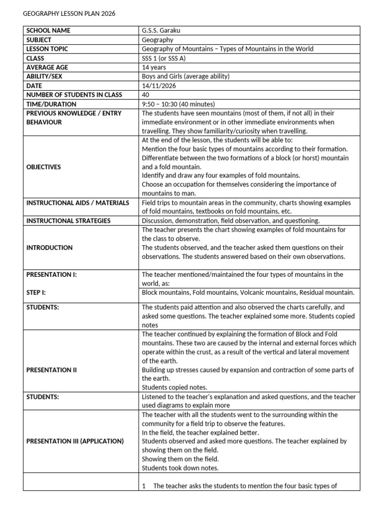 Geography Lesson Plan 2026 by MR Ochu | PDF | Soil | Teachers