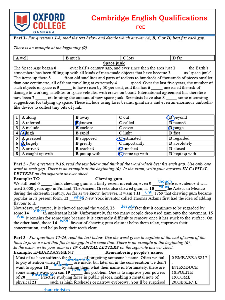 Fce Homework | PDF