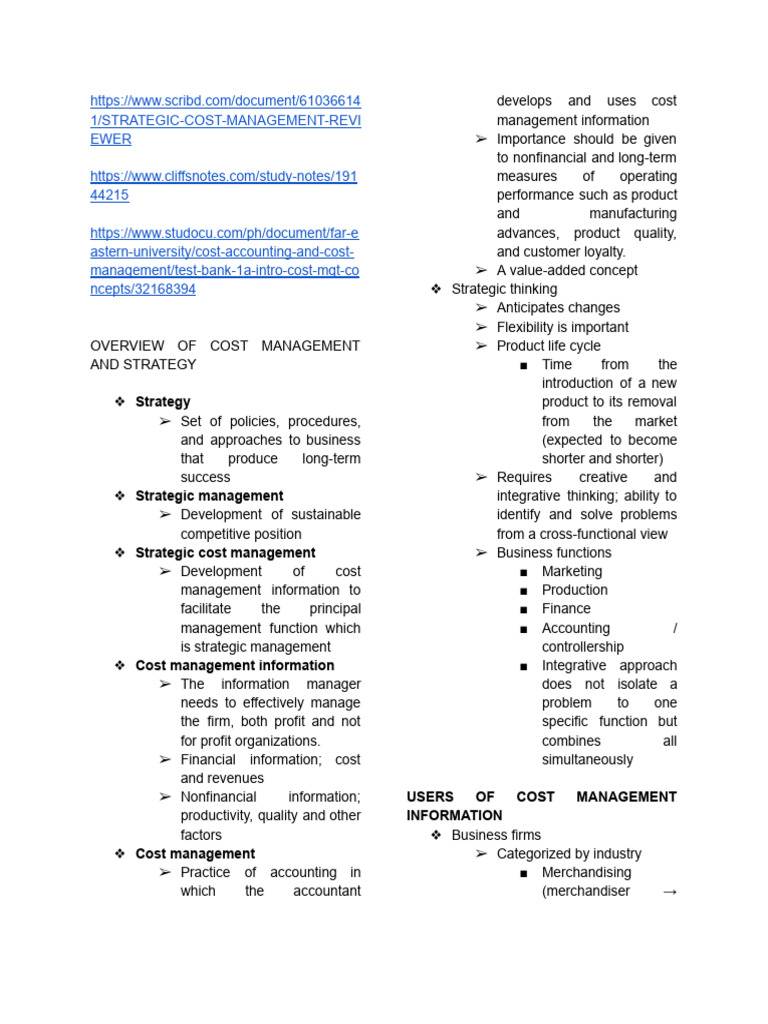 STRATCOST | PDF | Cost Accounting | Strategic Management