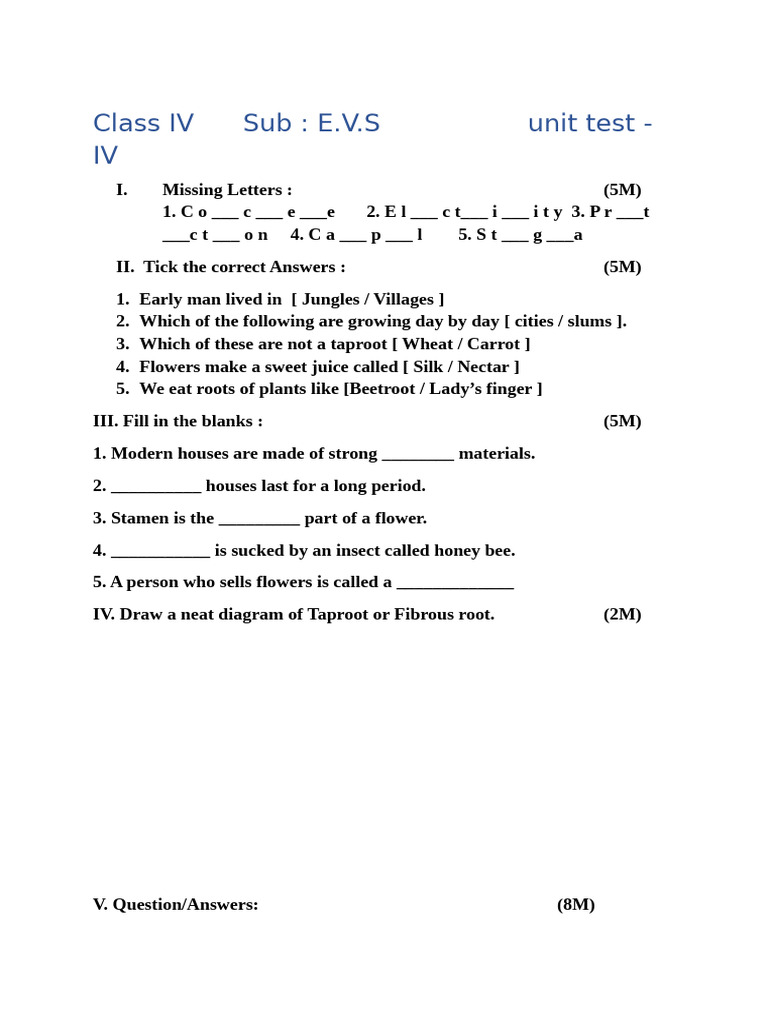 Class IV - Evs | PDF