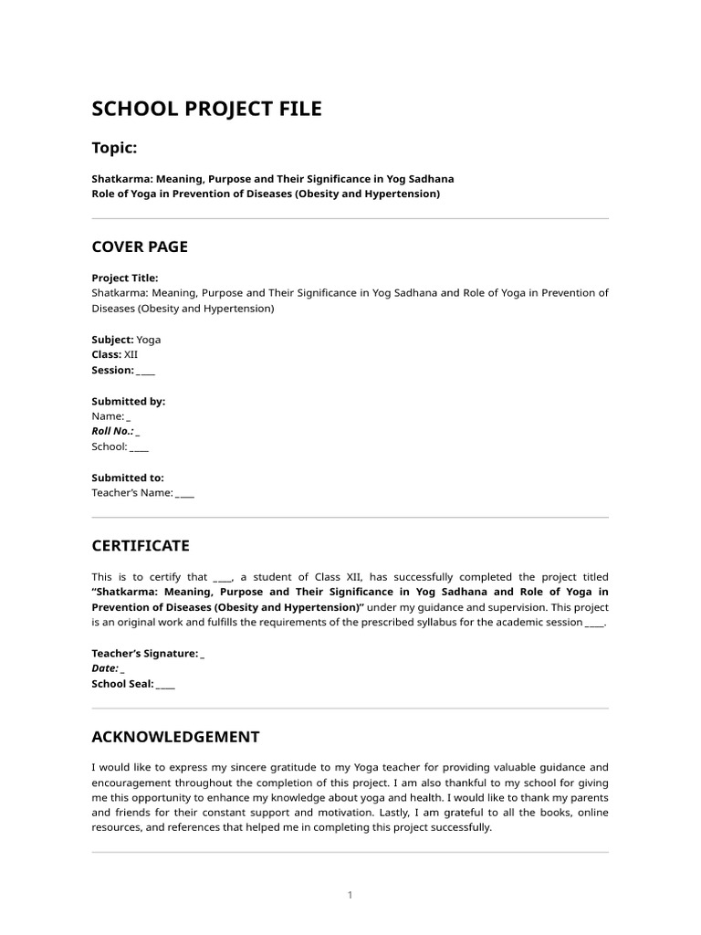 School Project File - Yoga | PDF | Yoga