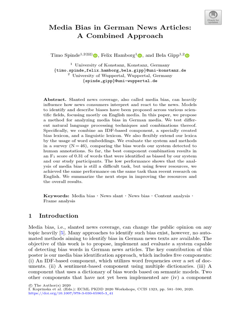 Media Bias in German News Articles: A Combined Approach: Timo - Spinde ...