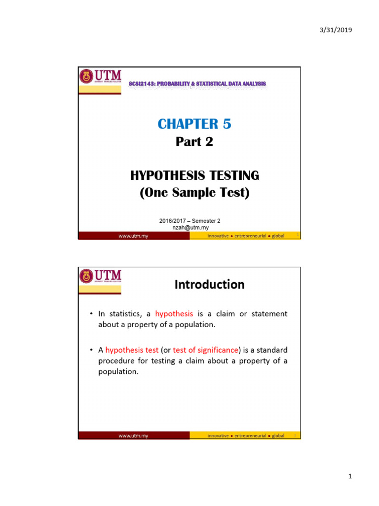 Chapter 5 (Part 2) Hypothesis Testing 1 Sample | PDF | P Value | Type I ...